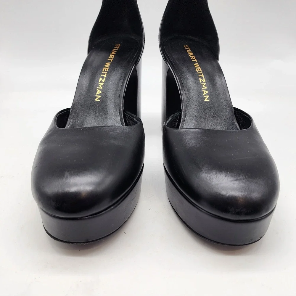 Stuart Weitzman Dayna Platform Pump Women's 7B Black Leather Ankle Strap Heels